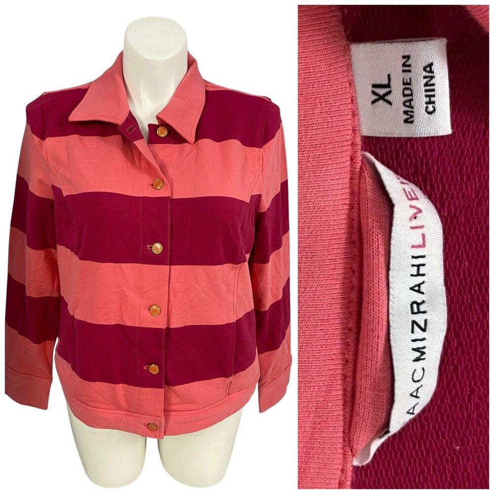 Isaac Mizrahi Blazer Womens XL Jacket Orange Stripe Knit Coastal Summer Office